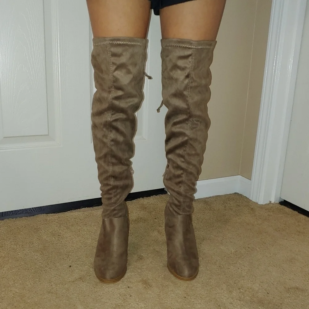 Fashion Nova taupe over the knee boots - Picture 3 of 8